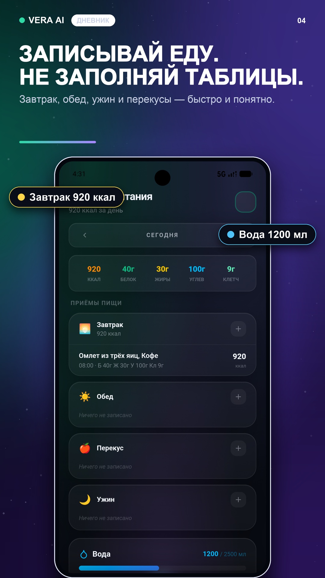 Дневник питания Vera AI